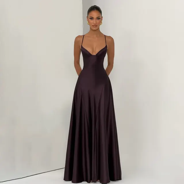 Solid Color Sexy Sleeveless Strap Party Dress in Satin for Banquet