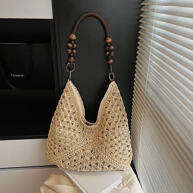 Women’s Square Straw Tote Bag with Braid Design, Single Shoulder Strap, Perfect for Summer