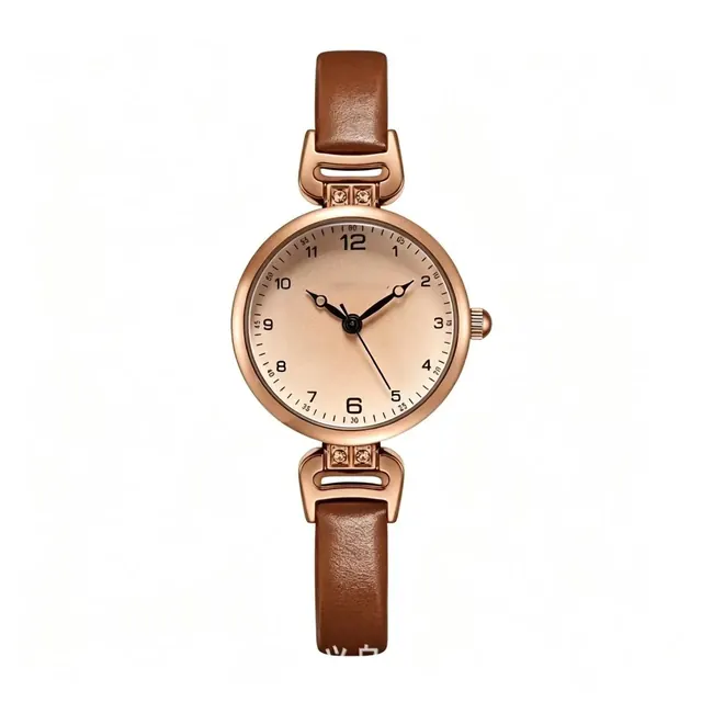 Women's Quartz Watch with Imitation Leather Strap, Ordinary Glass Mirror, Pointer Display, and Pin Buckle