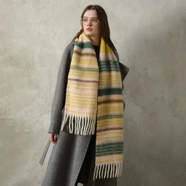 Women's Wool Stripe Scarf in Green for Winter
