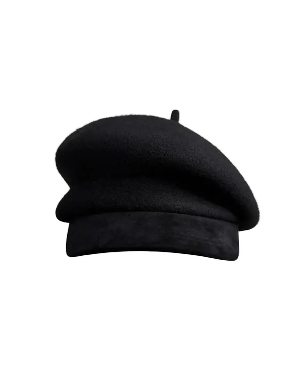 Solid Color Warm Newsboy Cap for Adults with Curved Brim in Simple Style, Made of Wool
