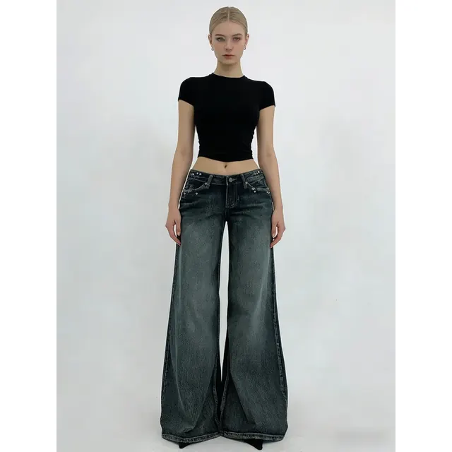 Casual Full Length Jeans for Women in Cotton Fabric with Buckle Detail
