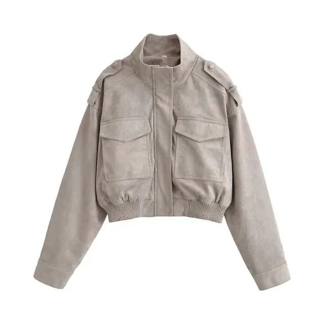 Casual Solid Color Zipper Coat Jacket with Standing Collar in Polyester Fabric