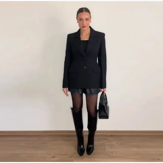 Solid Color Polyester Commute Blazer for Women in Plus Size Featuring Splicing Craft and Single Breasted Design