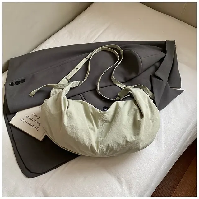 Folds Dumpling Shape Crossbody Bag with Sewing Thread Detail, Large Capacity, Sling Strap for Spring