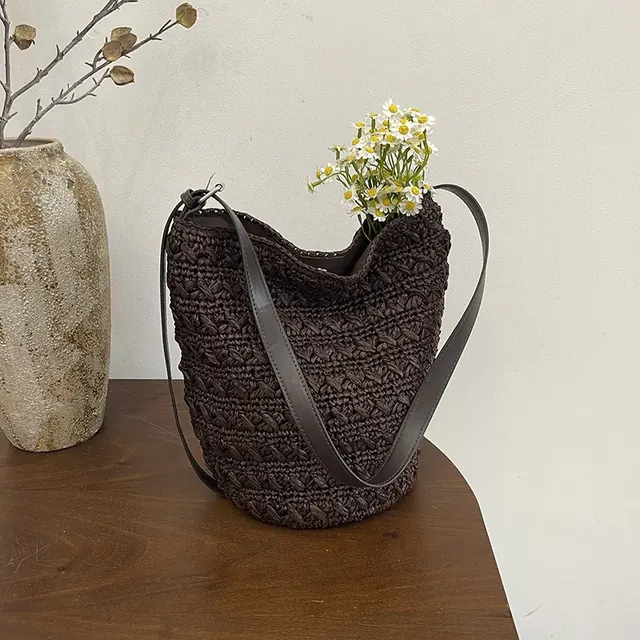 Women’s Square Straw Bag with Braid Design, Single Shoulder Strap, Perfect for Summer