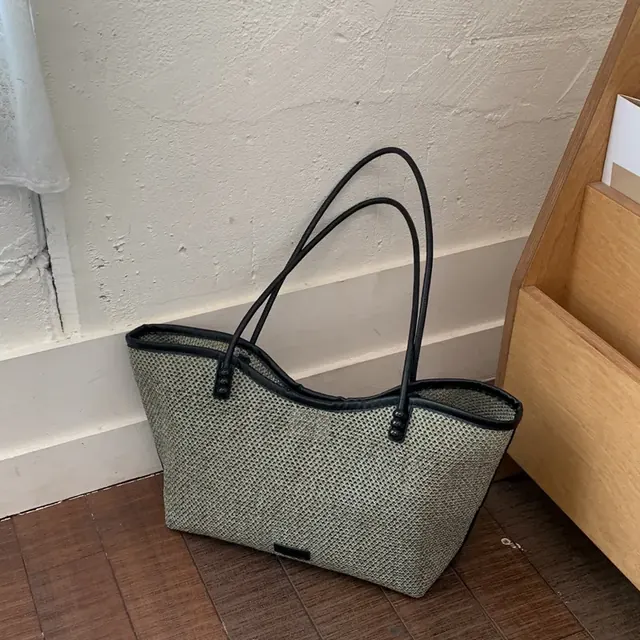 Solid Color Square Straw Tote Bag for Women with Braid Detail and Single Shoulder Strap