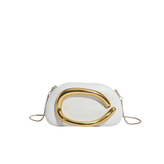 Women Solid Color Oval Evening Bag in PU Leather Featuring Chain Strap