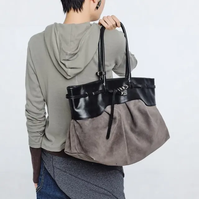 Women’s Square Suede Shoulder Bag with Metal Button Featuring Single Shoulder Strap