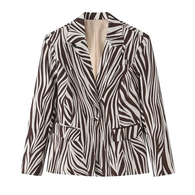 Zebra Long Sleeve Polyester Blazer with Patchwork Craft, Single Breasted Design and Lapel Collar