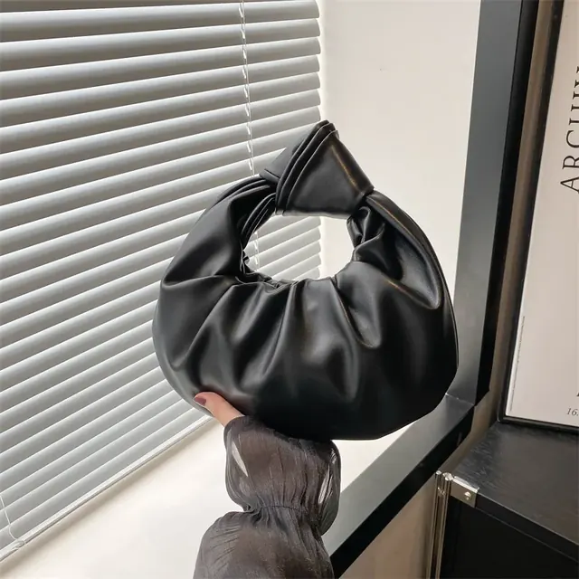 Medium Round PU Handbag with Zipper and Ruched Design for Women