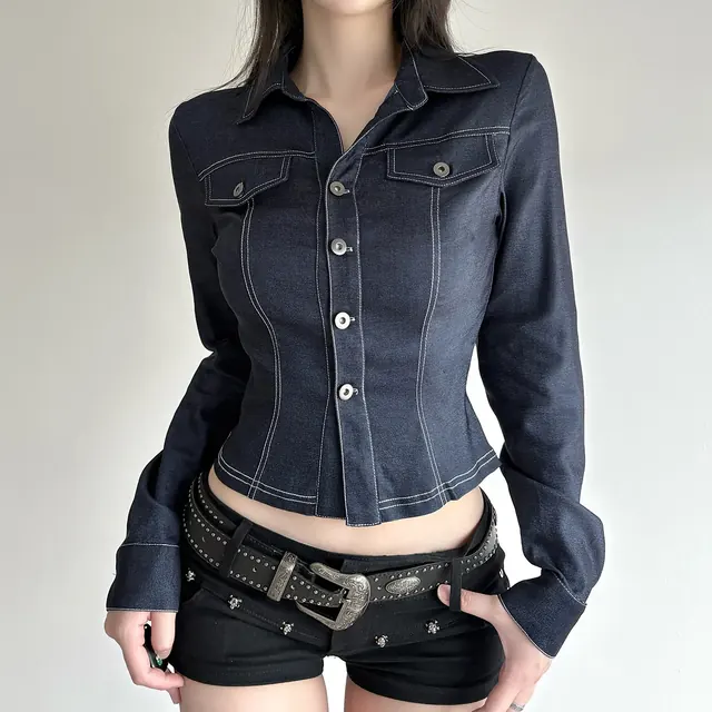 Streetwear Women's Shirt in Polyester Fabric Featuring Buckle Detail