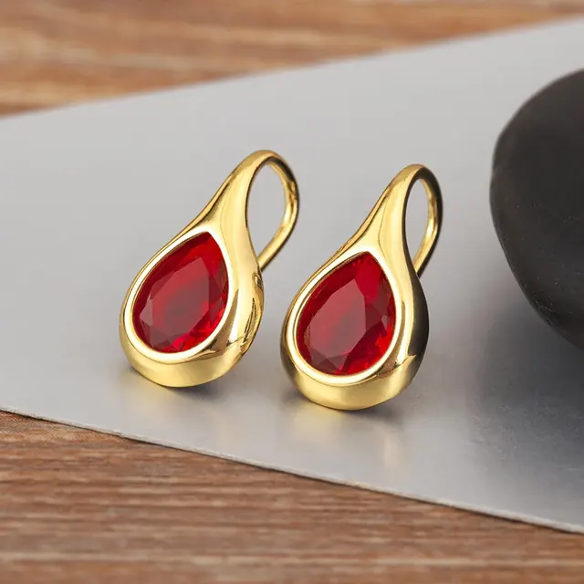 Water Droplets Earrings for Women, Copper with 18K Real Gold Electroplated and Zircon Inlay Stud Earrings