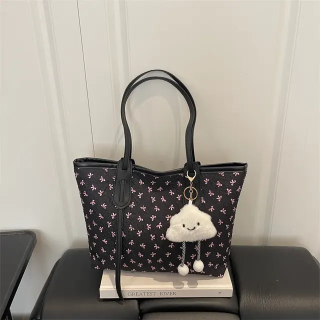 Women’s Nylon Square Tote Bag with Ornament Printing, Perfect for Autumn Season