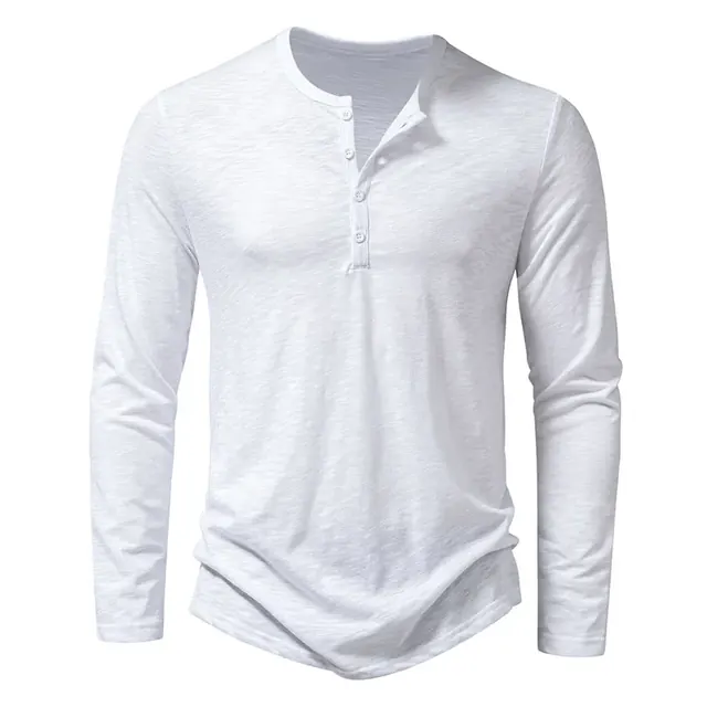 Men's Loose Fit Long Sleeve Cotton T-Shirt Solid Color Round Neck Casual Top