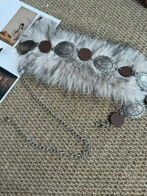 Style Fuzzy Ball Waist Chain for Women in White Alloy with Lobster Trigger Clasp Closure
