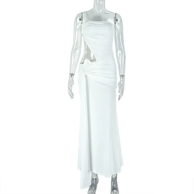Solid Color Sleeveless Bodycon Dress in Elastane with Oblique Collar