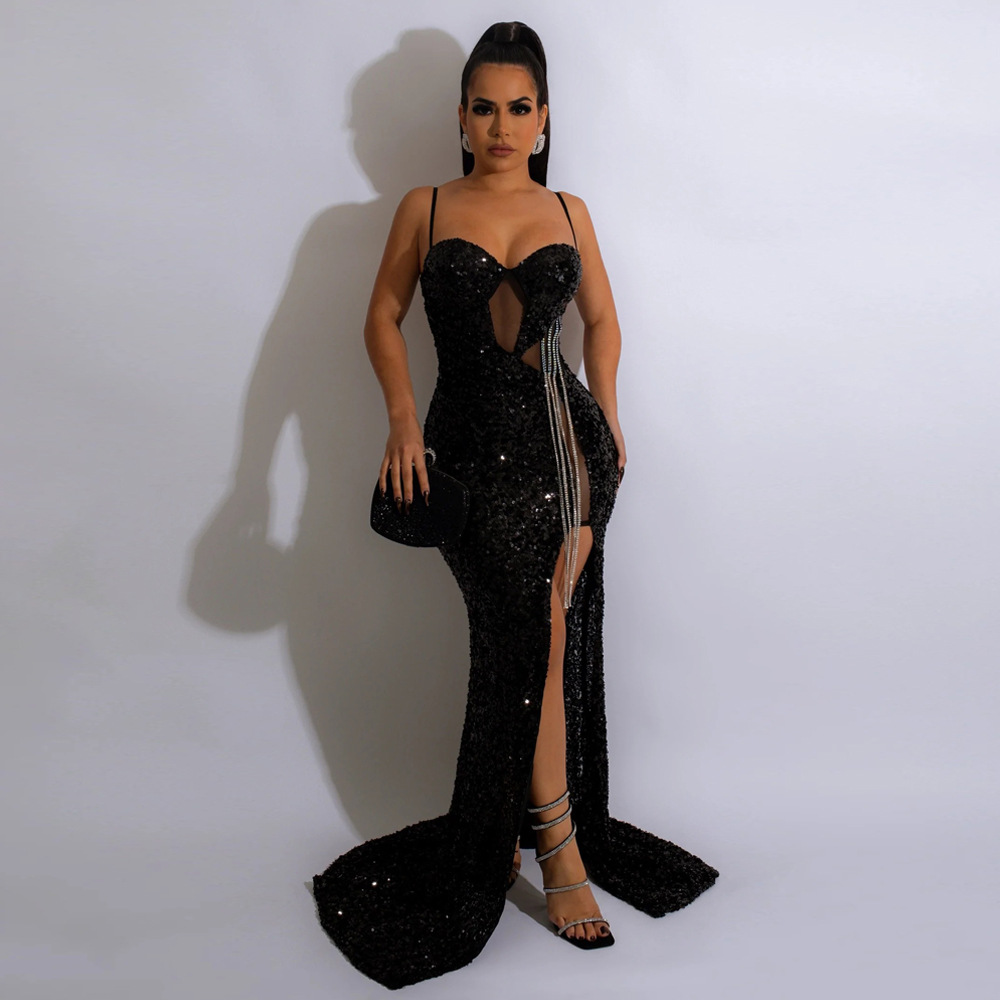 Sleeveless Strap Long Split Dress