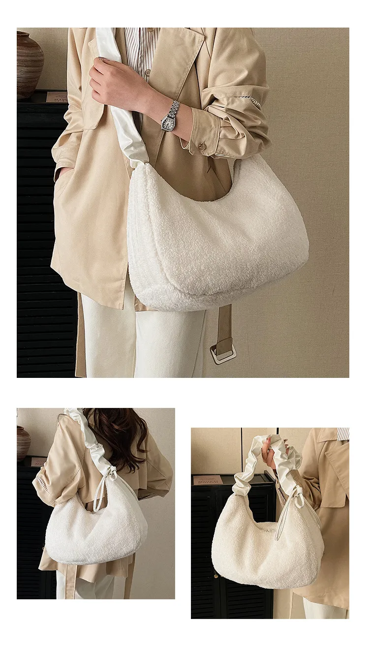 Women’s Underarm Bag in Cloud Shape Featuring Wool Material and Single Shoulder Strap