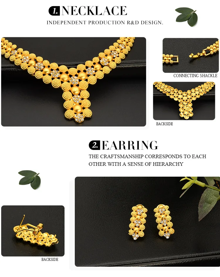 Retro Women’s Jewelry Set Featuring Flowers Pattern with 24K Real Gold Electroplated Alloy and Ball Chain