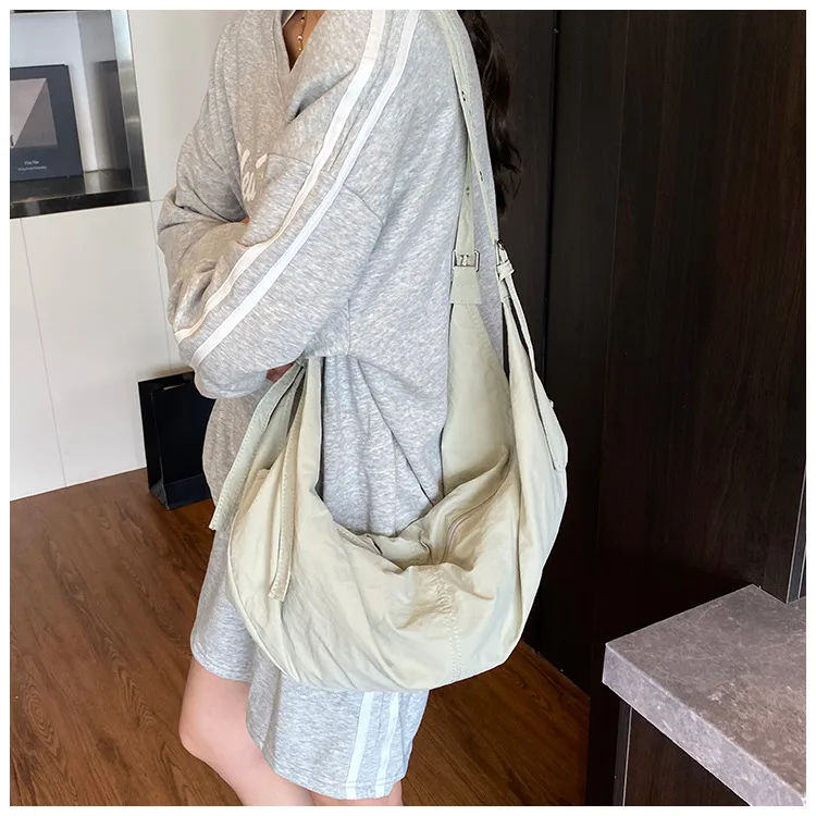 Folds Dumpling Shape Crossbody Bag with Sewing Thread Detail, Large Capacity, Sling Strap for Spring
