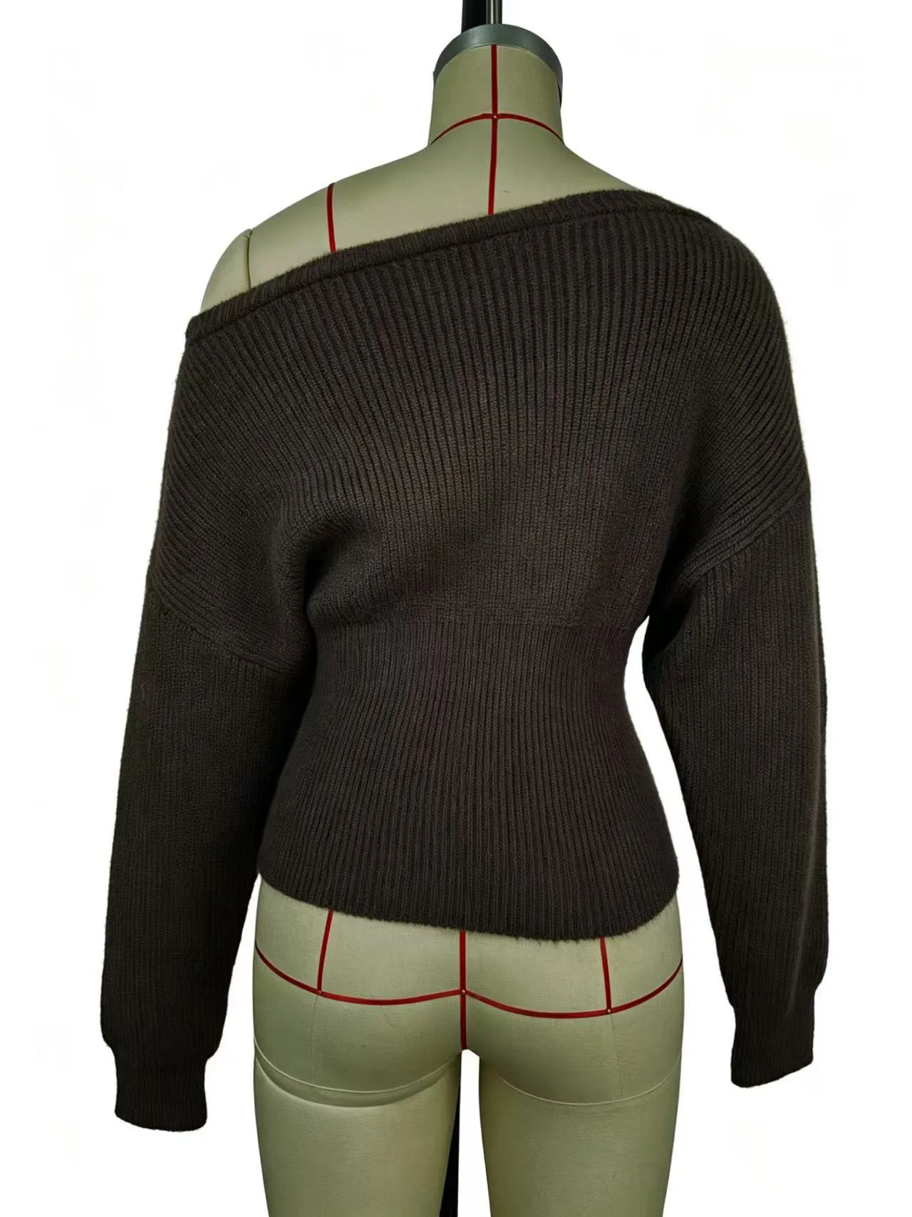 Sexy Solid Color Knit Sweater with Long Sleeve Featuring Braid Detail