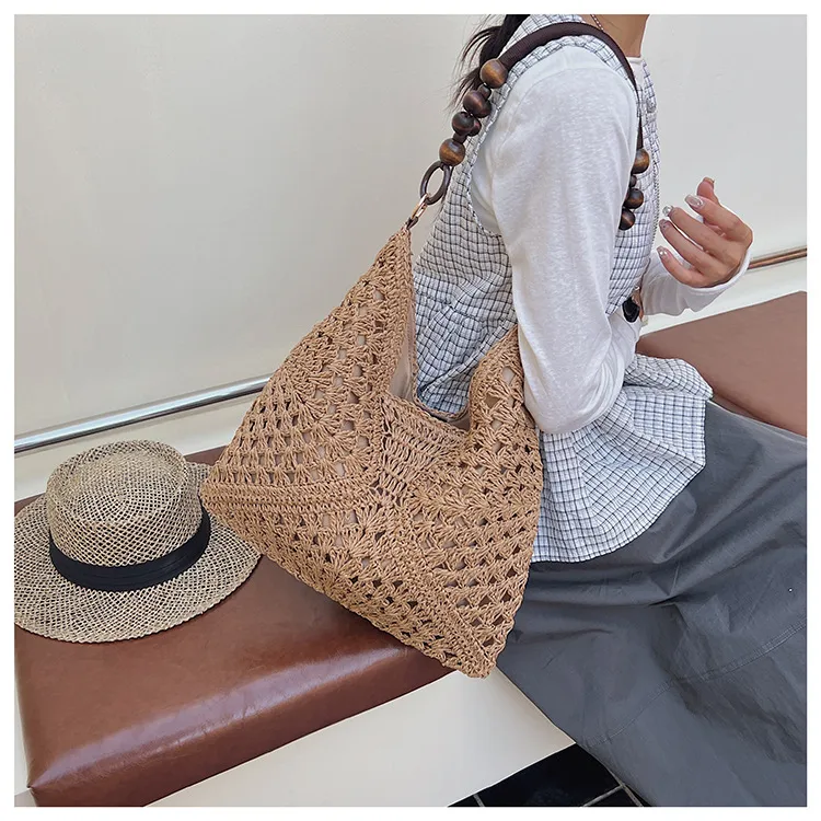 Women’s Square Straw Tote Bag with Braid Design, Single Shoulder Strap, Perfect for Summer