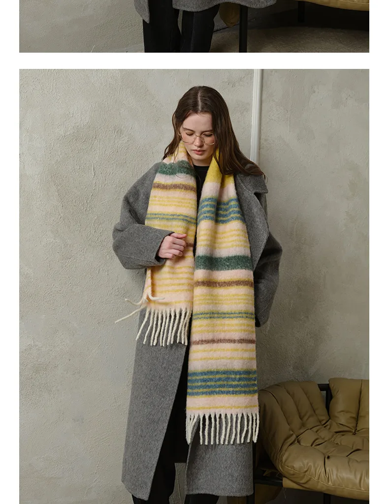 Women's Wool Stripe Scarf in Green for Winter