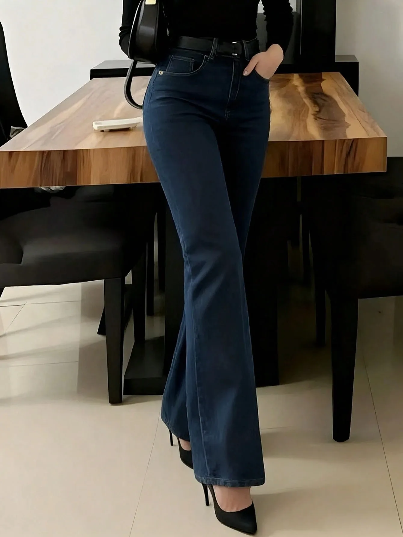Solid Color Full Length Jeans for Office in Denim Cotton Fabric with Washed Craft and Micro-Elastic Stretch