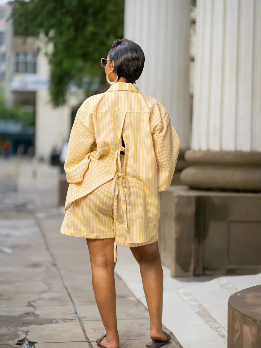 Casual Stripe Shorts Co-ord Set in Polyester Featuring Regular Sleeve Style for Everyday Wear