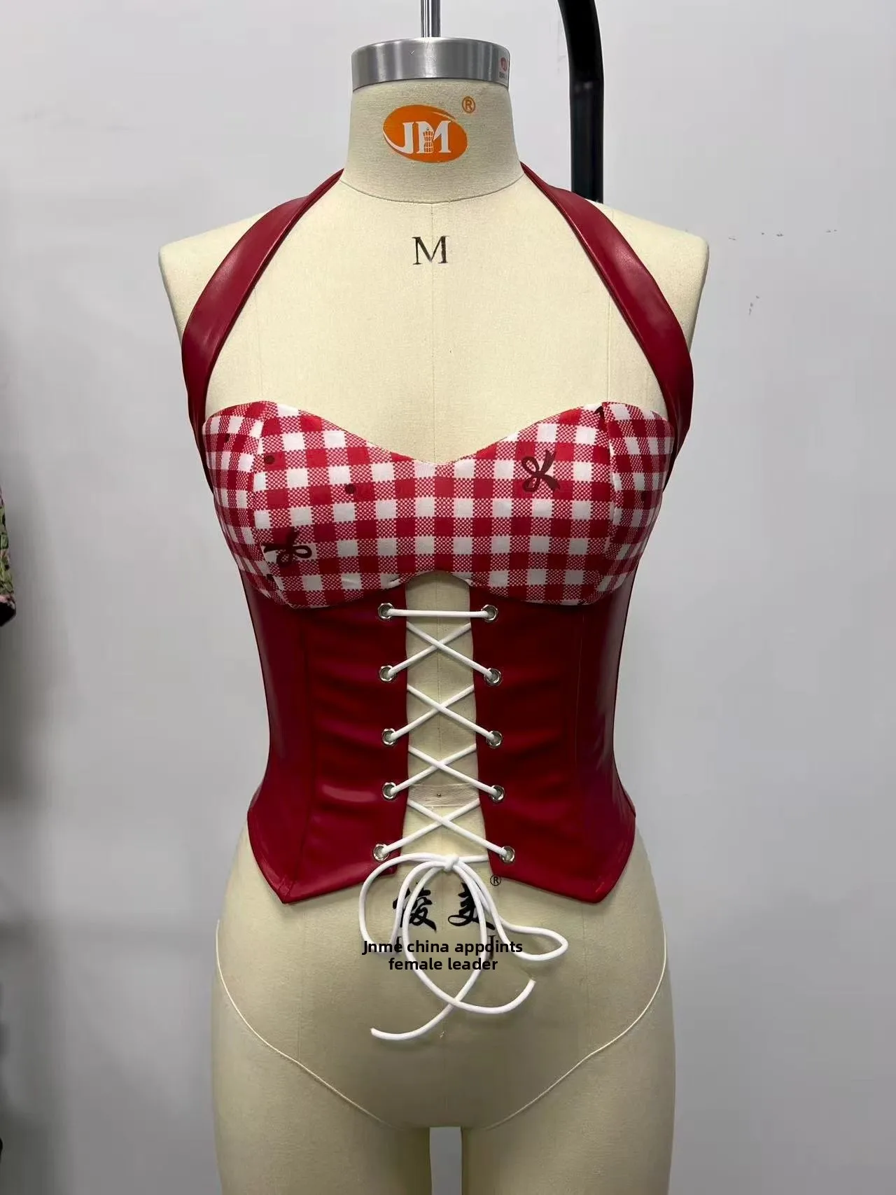 Vintage Style Plaid Polyester Corset with Tie Closure and Halter Neck Small Vest