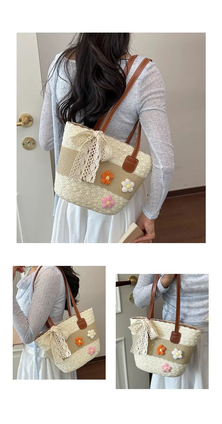 Women’s Square Straw Bag with Braid Design, Single Shoulder Strap, Perfect for Summer