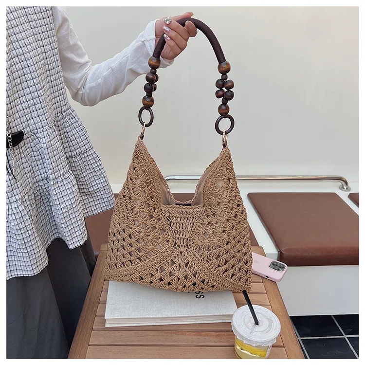 Women’s Square Straw Tote Bag with Braid Design, Single Shoulder Strap, Perfect for Summer