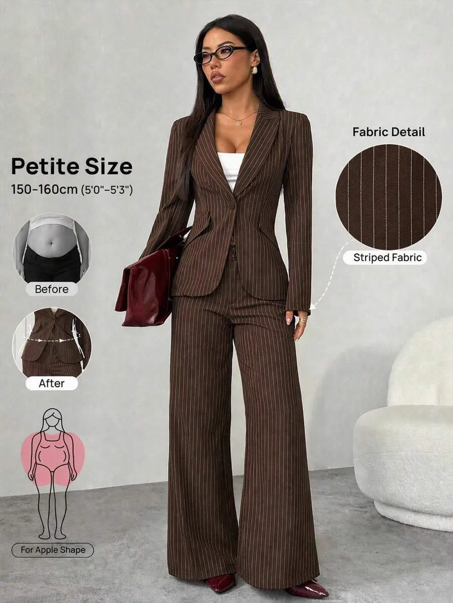 Elegant Solid Color Dress Pants and Blazer Suits Co-ord Set in Polyester with Patchwork Detail for Casual Wear, 2 Pieces Set