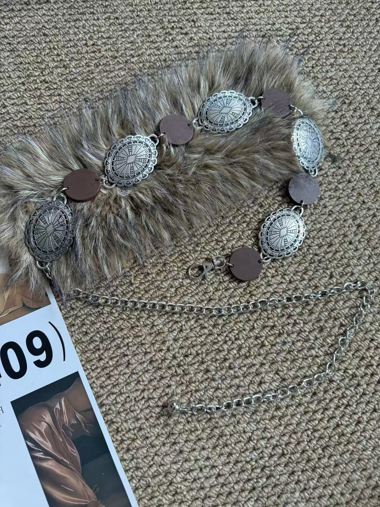 Style Fuzzy Ball Waist Chain for Women in White Alloy with Lobster Trigger Clasp Closure