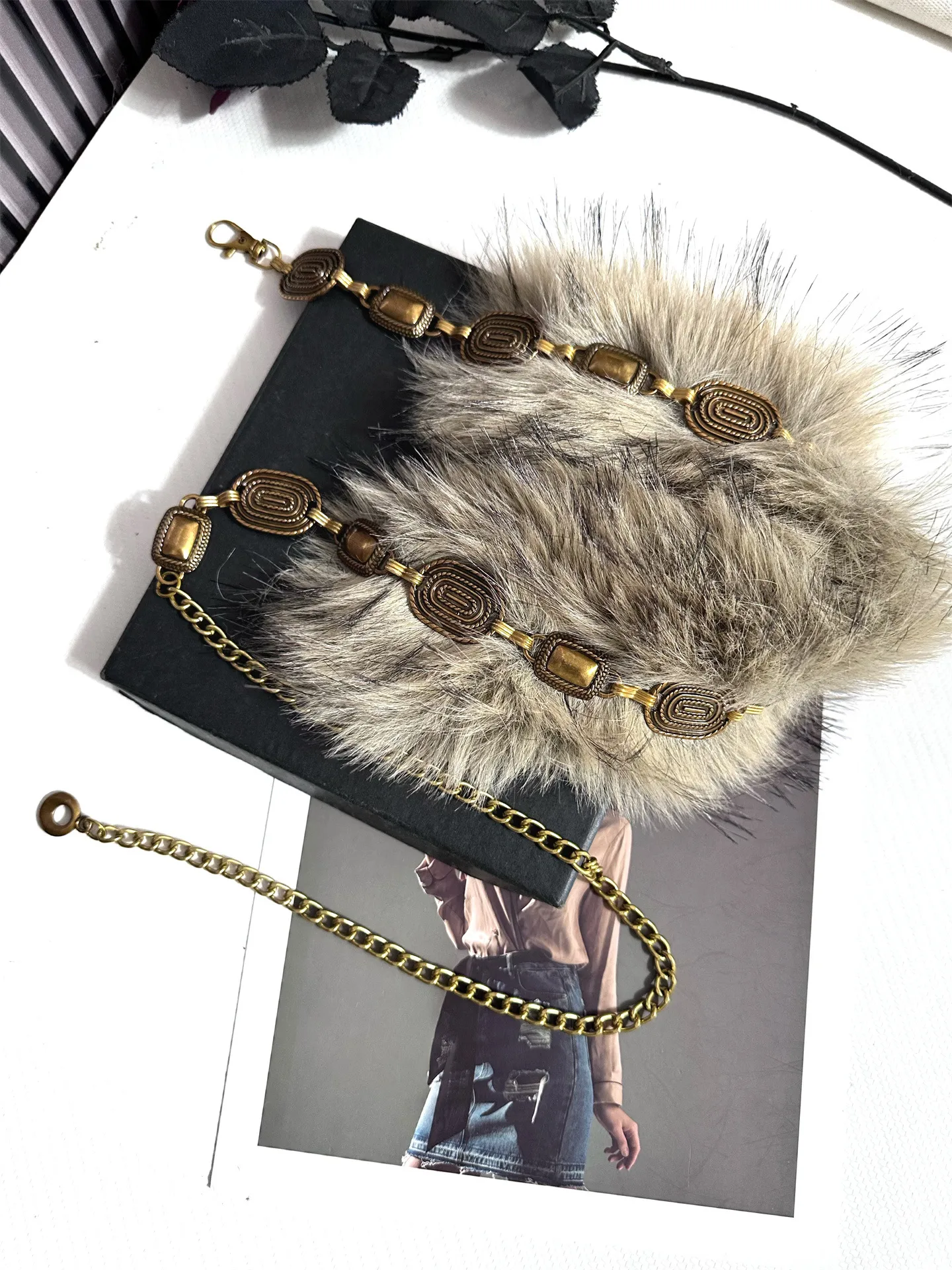 Fuzzy Ball Waist Chain Belt in Silver Metal with Alloy Buckle