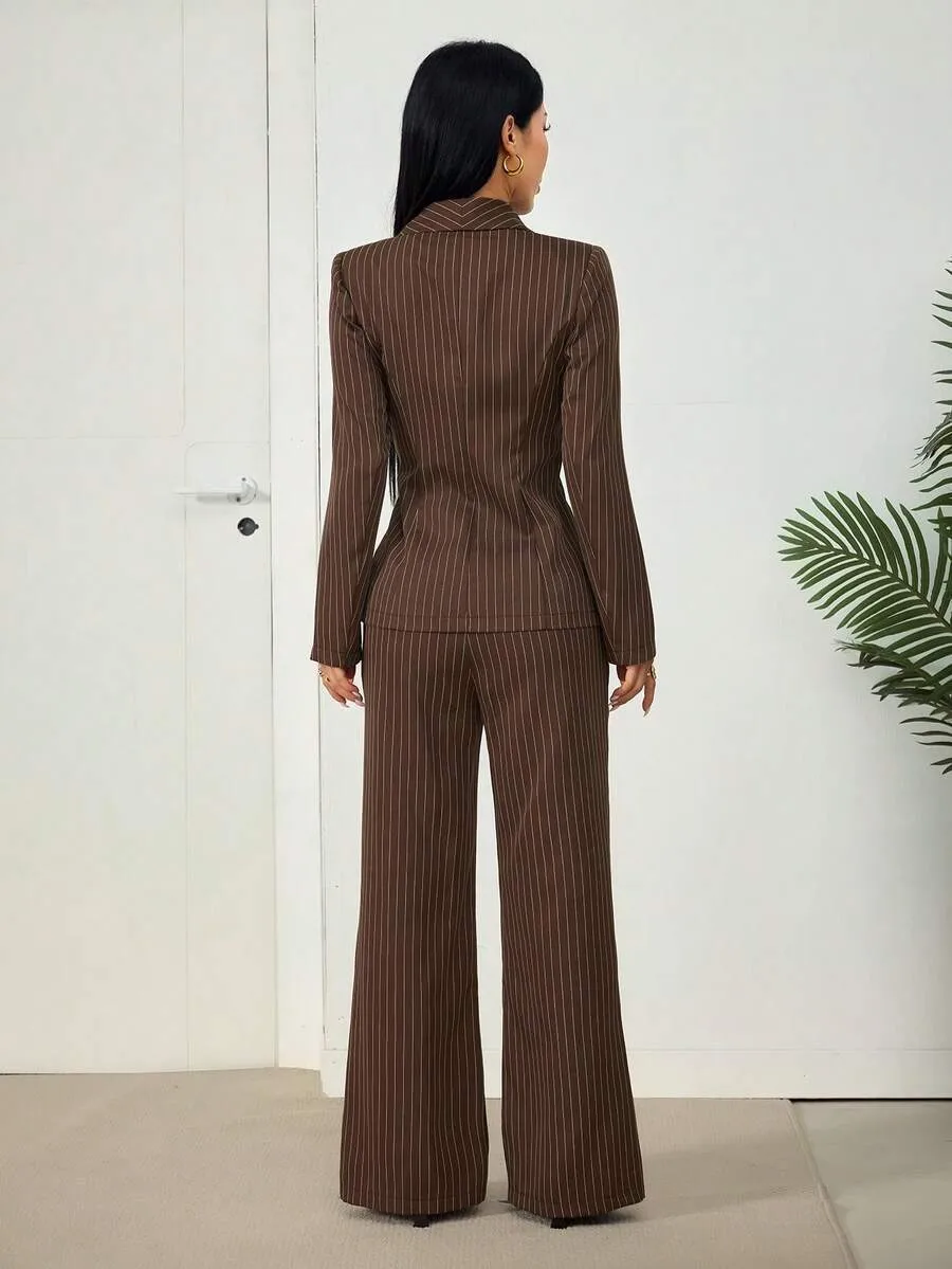Elegant Solid Color Dress Pants and Blazer Suits Co-ord Set in Polyester with Patchwork Detail for Casual Wear, 2 Pieces Set