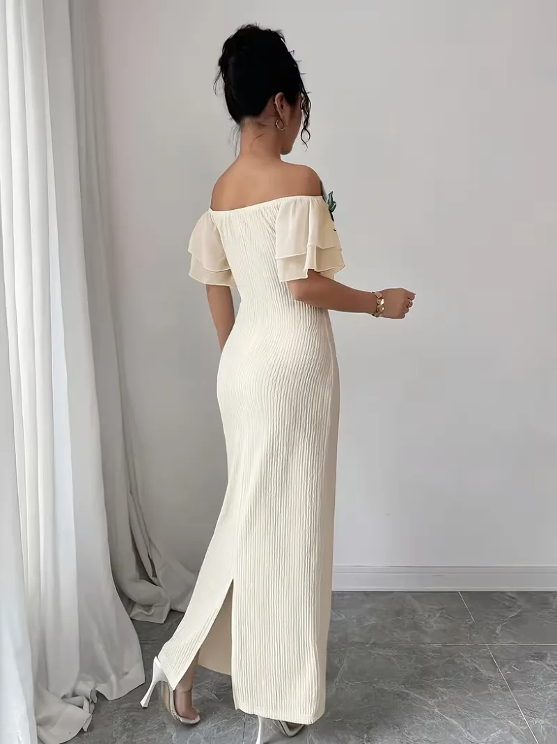 Sleeveless Party Dress with Boat Neck in Polyester Fabric, Perfect for Banquet and Vacation Occasions