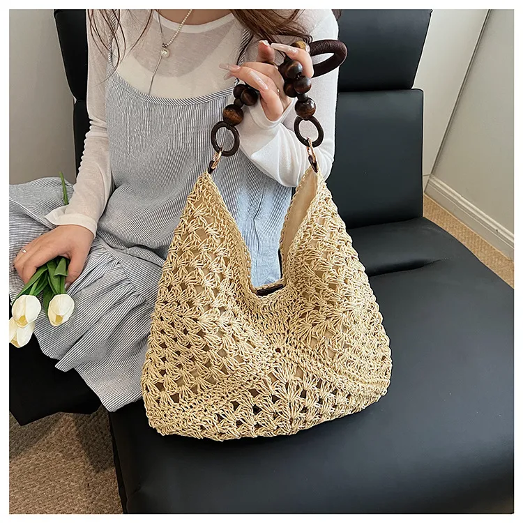 Women’s Square Straw Tote Bag with Braid Design, Single Shoulder Strap, Perfect for Summer