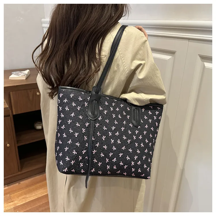 Women’s Nylon Square Tote Bag with Ornament Printing, Perfect for Autumn Season