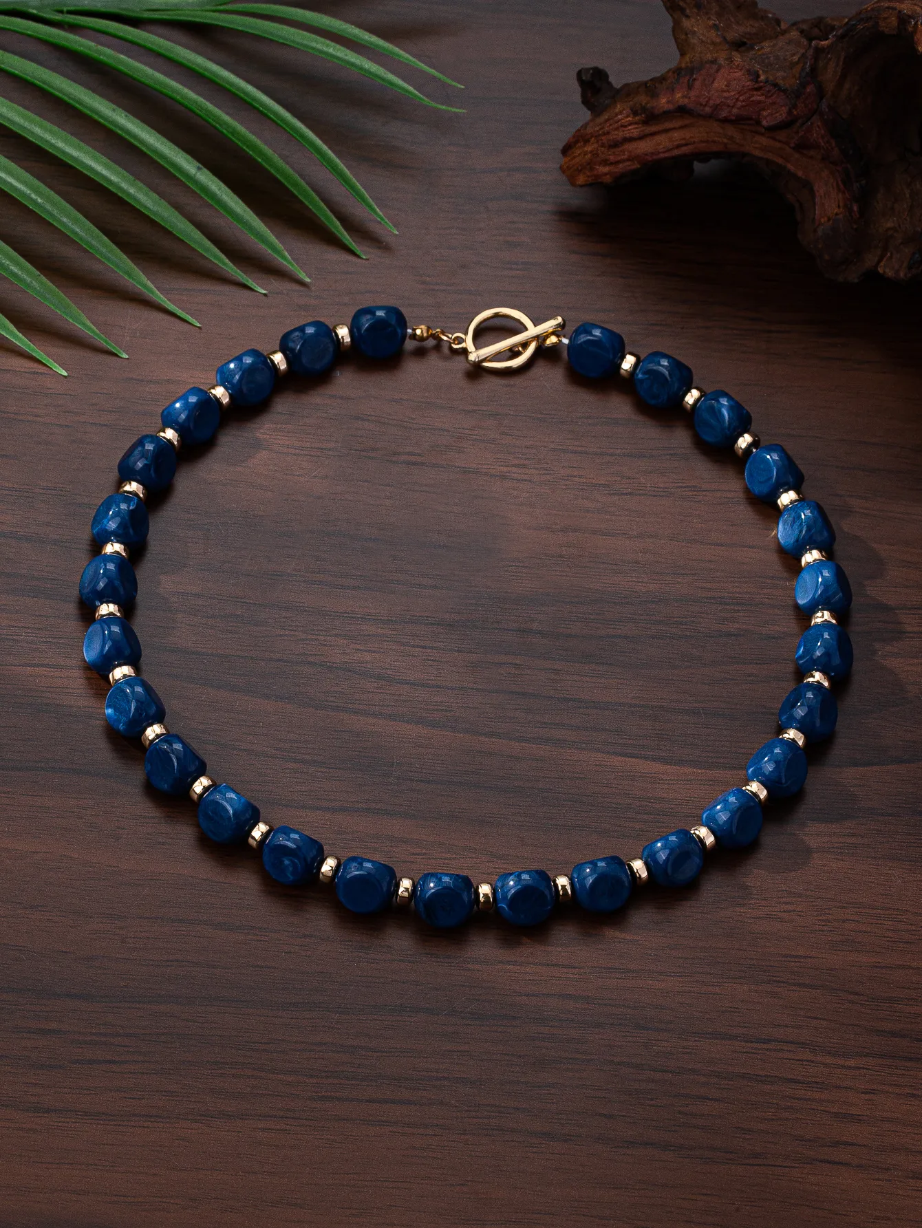 Nordic Style Beaded Necklace for Women Electroplated KC Gold Geometric Pattern