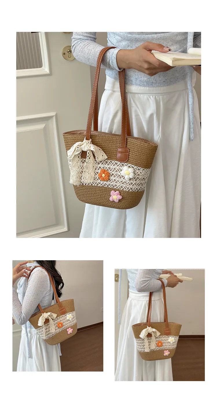 Women’s Square Straw Bag with Braid Design, Single Shoulder Strap, Perfect for Summer