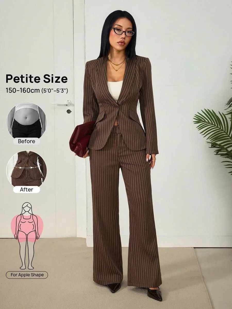 Elegant Solid Color Dress Pants and Blazer Suits Co-ord Set in Polyester with Patchwork Detail for Casual Wear, 2 Pieces Set