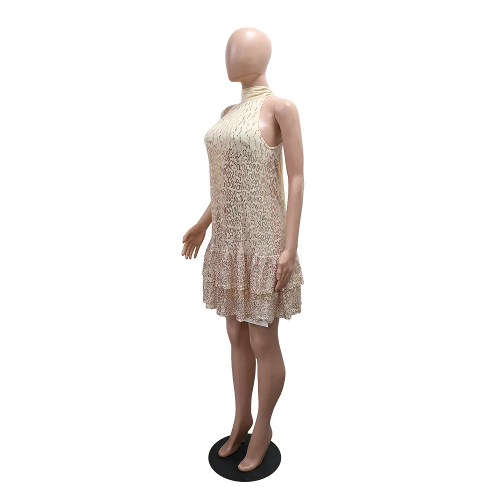 Sexy Sleeveless Solid Color Sequin Dress with Round Neck in Polyester for Casual Wear