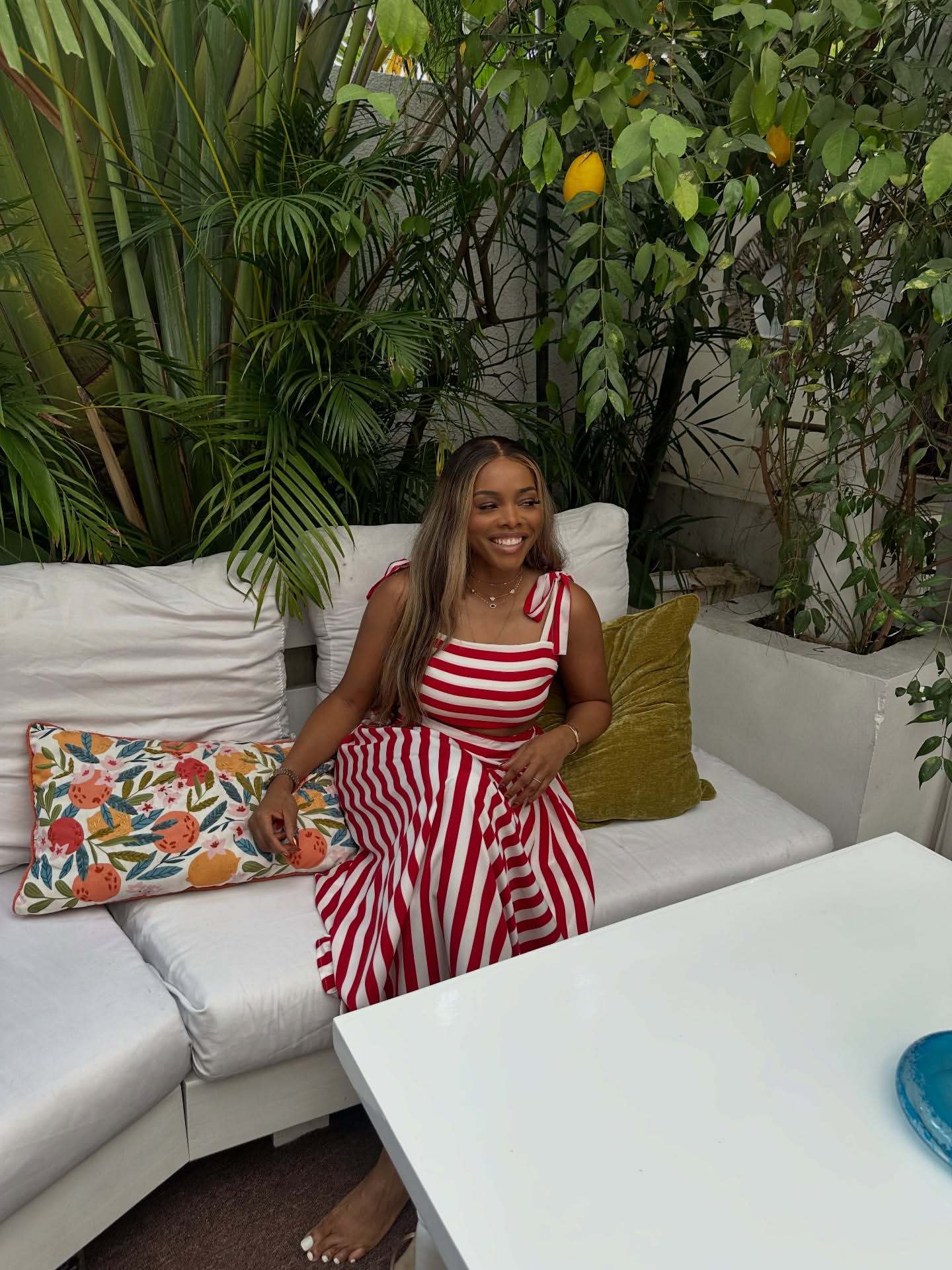 Stripe Sleeveless Skirt Co-ord Set in Polyester Featuring Printing with Tie Detail, 2 Pieces Set