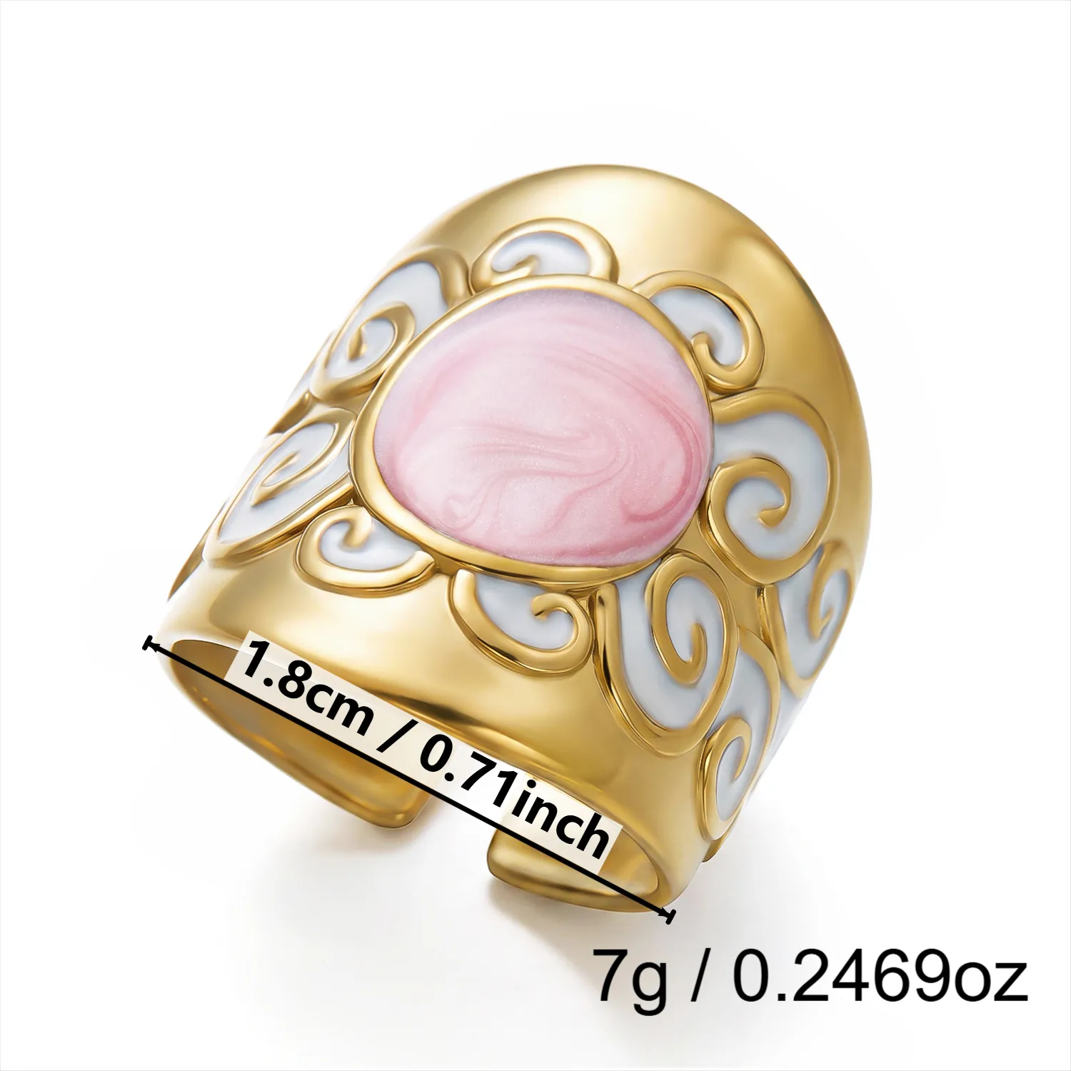 Asymmetrical Sunflower Open Ring in 304 Stainless Steel with 18K Real Gold Plated PVD Coating and Turquoise Inlay