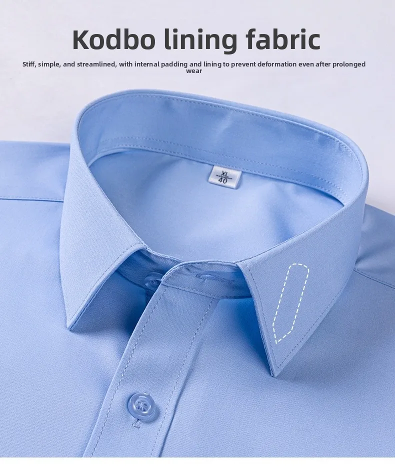 Solid Color Business Long Sleeve Men's Shirt in Polyester with Single Breasted Closure and Shirtsleeve Style