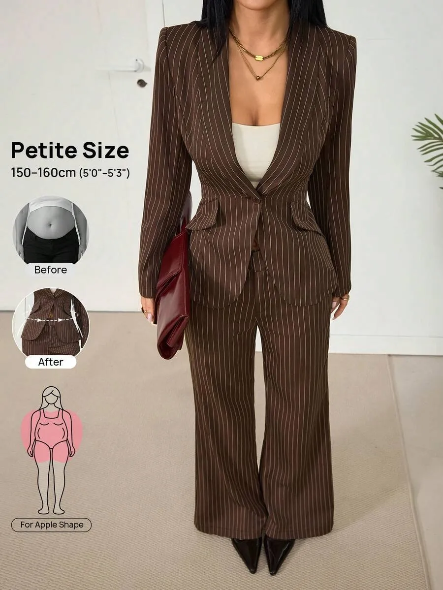Elegant Solid Color Dress Pants and Blazer Suits Co-ord Set in Polyester with Patchwork Detail for Casual Wear, 2 Pieces Set