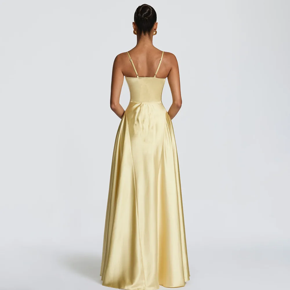 Solid Color Sexy Sleeveless Strap Party Dress in Satin for Banquet