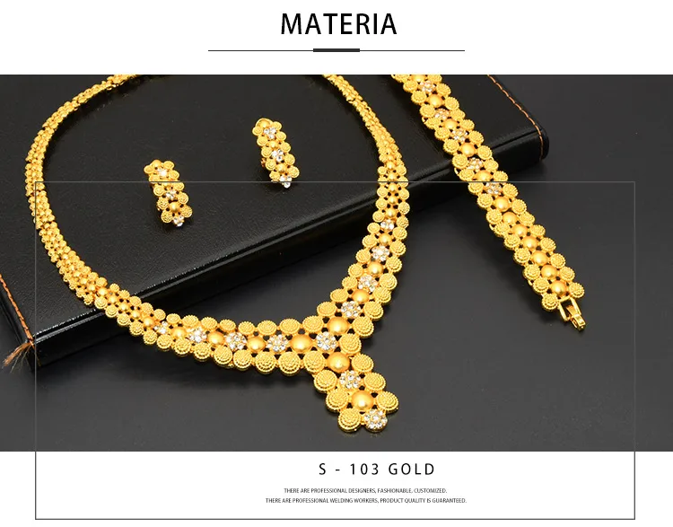 Retro Women’s Jewelry Set Featuring Flowers Pattern with 24K Real Gold Electroplated Alloy and Ball Chain